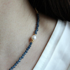 Pearl Necklace, Unique Pearl and Jade Necklace for Women, Baroque Pearl Jewelry, blue Gemstone Necklace, Mothers Day Gift