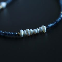 Pearl Necklace, Unique Pearl and Jade Necklace for Women, Baroque Pearl Jewelry, blue Gemstone Necklace, Mothers Day Gift