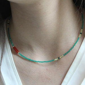 Natural Green Emerald Necklace, Girlfriend Gift, May Birthstone,Red AgateChoker, Green Stone Choker, Gifts for Her