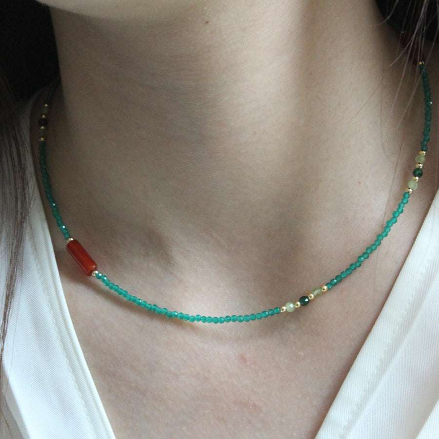 Natural Green Emerald Necklace, Girlfriend Gift, May Birthstone,Red AgateChoker, Green Stone Choker, Gifts for Her