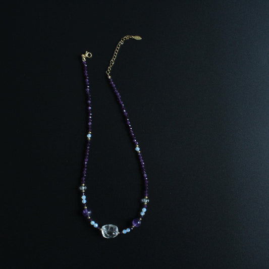White Crystal Purple Crystal Necklace｜Natural Crystal Healing Jewelry｜February Birthstone Gift｜Layered Gemstone Necklace｜Gift for Her
