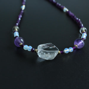 White Crystal Purple Crystal Necklace｜Natural Crystal Healing Jewelry｜February Birthstone Gift｜Layered Gemstone Necklace｜Gift for Her