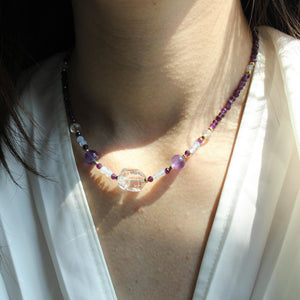 White Crystal Purple Crystal Necklace｜Natural Crystal Healing Jewelry｜February Birthstone Gift｜Layered Gemstone Necklace｜Gift for Her