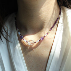 White Crystal Purple Crystal Necklace｜Natural Crystal Healing Jewelry｜February Birthstone Gift｜Layered Gemstone Necklace｜Gift for Her
