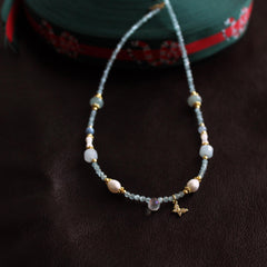Natural Stone Pearl Necklace｜Natural Shell Jewelry｜Ocean Inspired Healing Necklace｜Gift for Her｜Boho Beach Jewelry