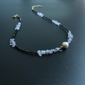 Deep Blue Sapphire Necklace, Handmade Beaded Necklace, Freshwater Pearls, Gold Accents, Elegant Jewelry Gift