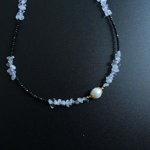 Deep Blue Sapphire Necklace, Handmade Beaded Necklace, Freshwater Pearls, Gold Accents, Elegant Jewelry Gift