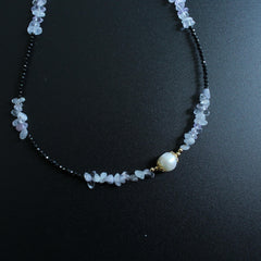 Deep Blue Sapphire Necklace, Handmade Beaded Necklace, Freshwater Pearls, Gold Accents, Elegant Jewelry Gift