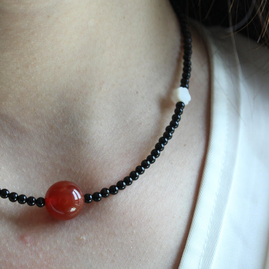 Black Agate , Choker Beaded Necklace, Waterproof Crystal Choker, Healing Jewelry Gift,Gemstone gift Natural Red Agate,Natural Raw Crystal