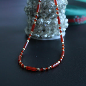 Red Carnelian Necklace Choker, Red Necklace, Red Gemstone Necklace, Genuine Carnelian, Beaded Necklace, Handmade Jewelry,gift