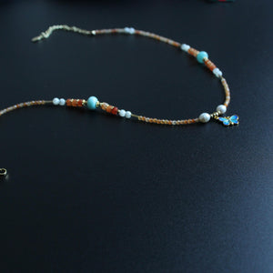 Butterfly Pendant, Horse ConchYellow Agate Beaded Necklace, Unique Spiritual Jewelry for Women, Handmade Gift for Her,Handmade Jewelry