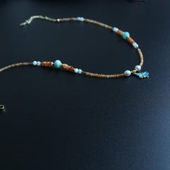 Butterfly Pendant, Horse ConchYellow Agate Beaded Necklace, Unique Spiritual Jewelry for Women, Handmade Gift for Her,Handmade Jewelry