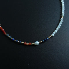 Lapis Lazuli Necklace，Horseshoe Snail Freshwater Pearl & Agate Jewelry，Boho Layered Pendant，Handmade Gemstone Gift