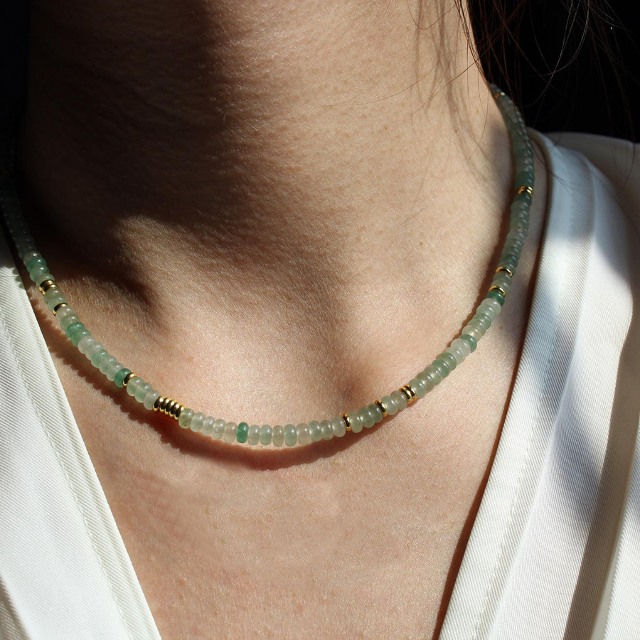 Green Aventurine & Metal Bead Necklace, Adjustable Gold Chain, Handmade Jewelry, Gift for Her,Dainty Jewelry Mother's Day Gift