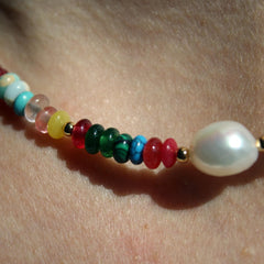 Colorful Jade ,Pearl Necklace, Adjustable Gold Chain, Handmade Jewelry, Gift for Her, Minimalist Choker,Natural Raw Crystal Choker Necklace