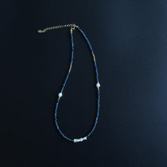 Pearl Necklace, Unique Pearl and Jade Necklace for Women, Baroque Pearl Jewelry, blue Gemstone Necklace, Mothers Day Gift