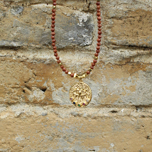 Goldstone Necklace with Evil Eye Pendant | Boho Healing Crystal Jewelry | Gold Beaded Choker | Handmade Protection Amulet for Her