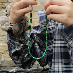 Malachite Beaded Necklace | Gold Tube Stone Choker | Natural Malachite Healing Jewelry | Vintage Green Crystal Necklace for Her