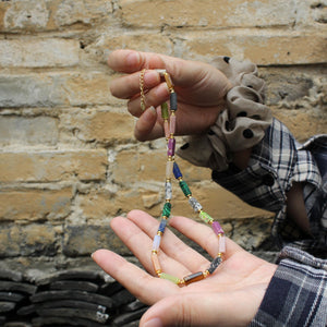 Raw Rainbow Crystal Necklace | Natural Aura Quartz Pendant | Iridescent Raw Gemstone Jewelry | Healing Stone Gift for Her