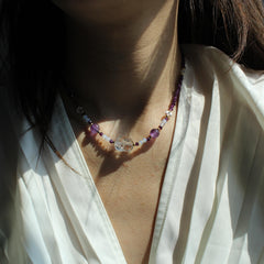 White Crystal Purple Crystal Necklace｜Natural Crystal Healing Jewelry｜February Birthstone Gift｜Layered Gemstone Necklace｜Gift for Her