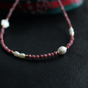 Red Jasper Pearl Necklace｜Natural Gemstone Jewelry｜Earth Energy & Feminine Elegance｜Healing Gift for Her｜Boho Crystal Necklace