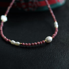 Red Jasper Pearl Necklace｜Natural Gemstone Jewelry｜Earth Energy & Feminine Elegance｜Healing Gift for Her｜Boho Crystal Necklace