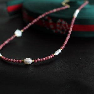 Red Jasper Pearl Necklace｜Natural Gemstone Jewelry｜Earth Energy & Feminine Elegance｜Healing Gift for Her｜Boho Crystal Necklace