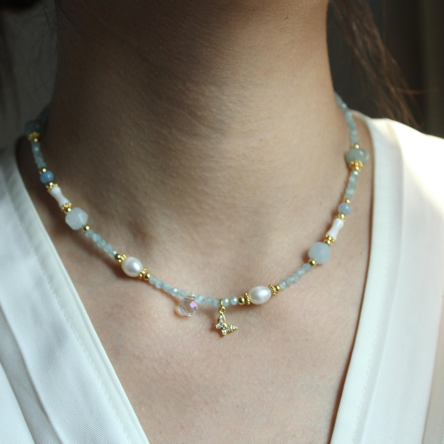 Natural Stone Pearl Necklace｜Natural Shell Jewelry｜Ocean Inspired Healing Necklace｜Gift for Her｜Boho Beach Jewelry