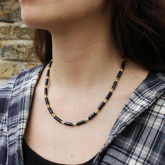 Black Agate Beaded Necklace | Minimalist Gold Bead Choker | Natural Stone Jewelry for Protection | Dainty Healing Crystal Necklace
