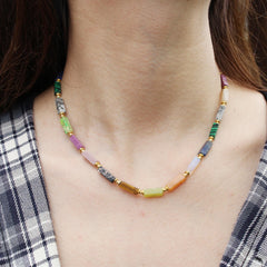 Raw Rainbow Crystal Necklace | Natural Aura Quartz Pendant | Iridescent Raw Gemstone Jewelry | Healing Stone Gift for Her