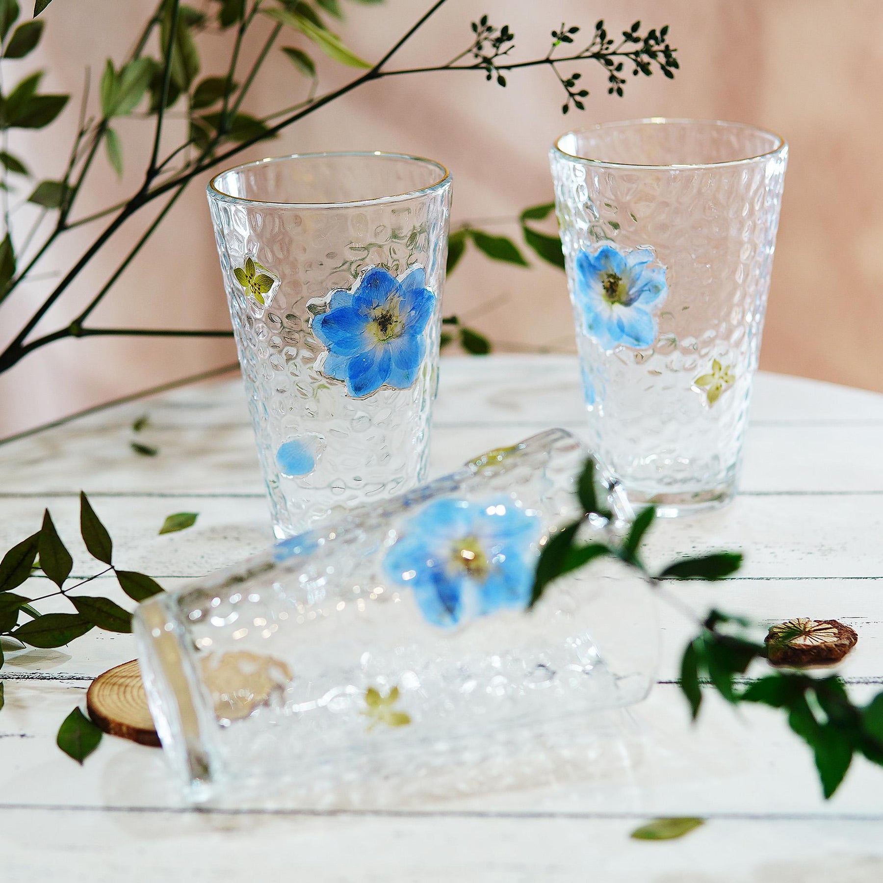 Handcrafted Floral Glass Cup with Real Pressed Flowers