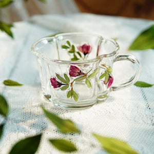 Pressed Flower Glass Coffee Cup & Saucer — Handcrafted Floral Tea Cup