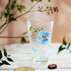 Handmade Pressed Flower Glass Cup Set, Vintage Floral Drinkware with Lid & Straw
