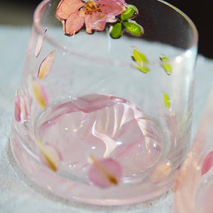 Stemless Wine Glass with Real Pink Flowers Inside