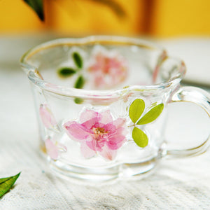 Pressed Flower Glass Coffee Cup & Saucer — Handcrafted Floral Tea Cup