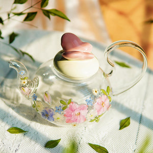 Handcrafted Pressed Flower Glass Teapot, Botanical Encased Teaware