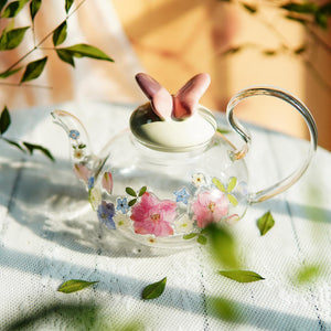 Handcrafted Pressed Flower Glass Teapot, Botanical Encased Teaware
