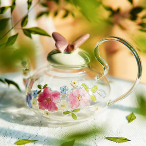 Handcrafted Pressed Flower Glass Teapot, Botanical Encased Teaware