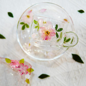 Handcrafted Real Flower Glass Coffee Cup & Saucer
