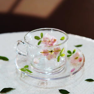 Handcrafted Real Flower Glass Coffee Cup & Saucer