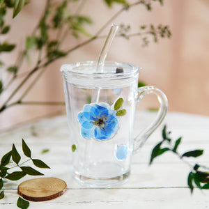 Handcrafted Glass Straw Cup with Real Pressed Flowers