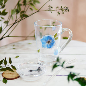 Handcrafted Glass Straw Cup with Real Pressed Flowers