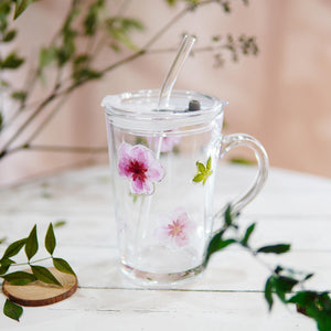 Handcrafted Glass Straw Cup with Real Pressed Flowers