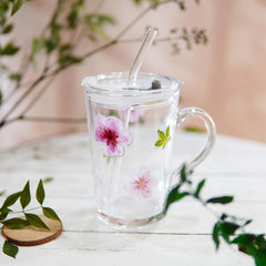 Handcrafted Glass Straw Cup with Real Pressed Flowers â€?Floral Reusable Tumbler (400ml)
