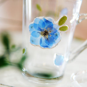 Handcrafted Glass Straw Cup with Real Pressed Flowers
