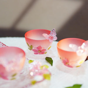 Gradient Pink Butterfly Glass Cup — Preserved Flowers Eco Resin Mug