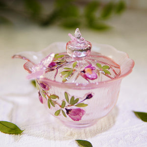 Handcrafted Gradient Pink Butterfly Glass Cup with Lid