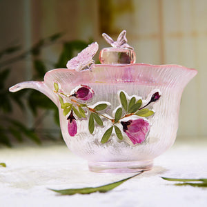 Handcrafted Gradient Pink Butterfly Glass Cup with Lid