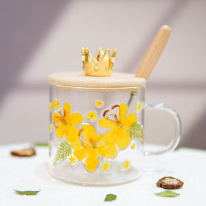 Handcrafted Glass Floral Mug with Real Pressed Flowers
