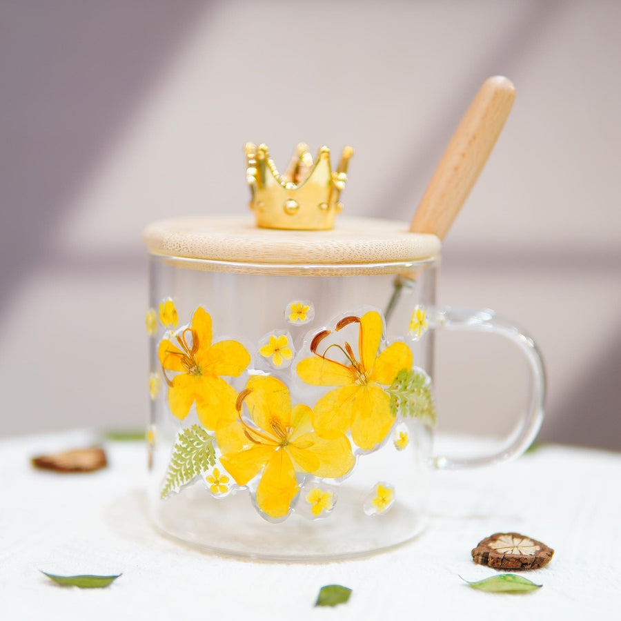 Handcrafted Glass Floral Mug with Real Pressed Flowers